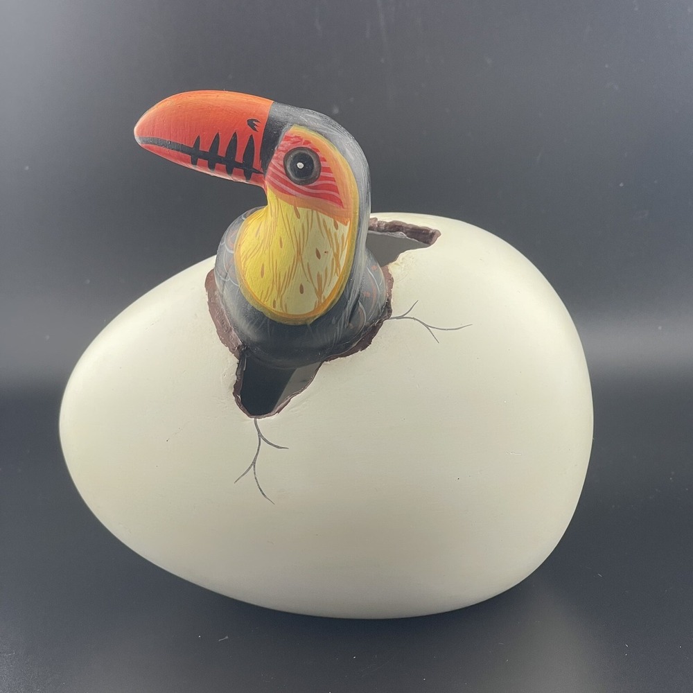 Vintage Mexican Ceramic Hatching Egg Toucan Signed Teodoro Valdovinos Mexico